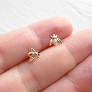 Petite gold bee earrings
